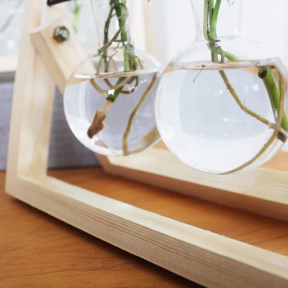 Small Glass Decorative Vase With Wooden Tray