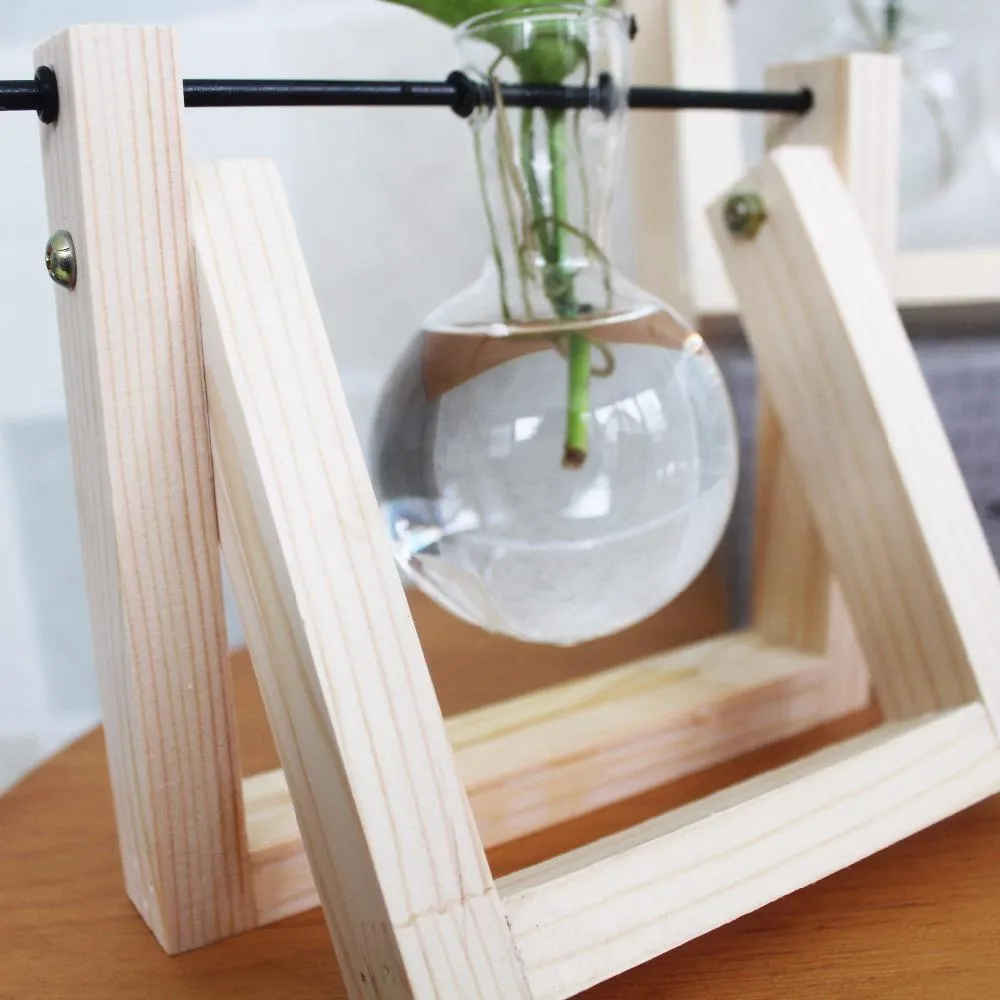 Small Glass Decorative Vase With Wooden Tray