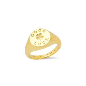 Small Good Luck & Clover Sentiment Signet Ring