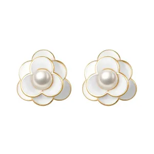 Small White Rose Flower Invisible Clip On Stud Earrings