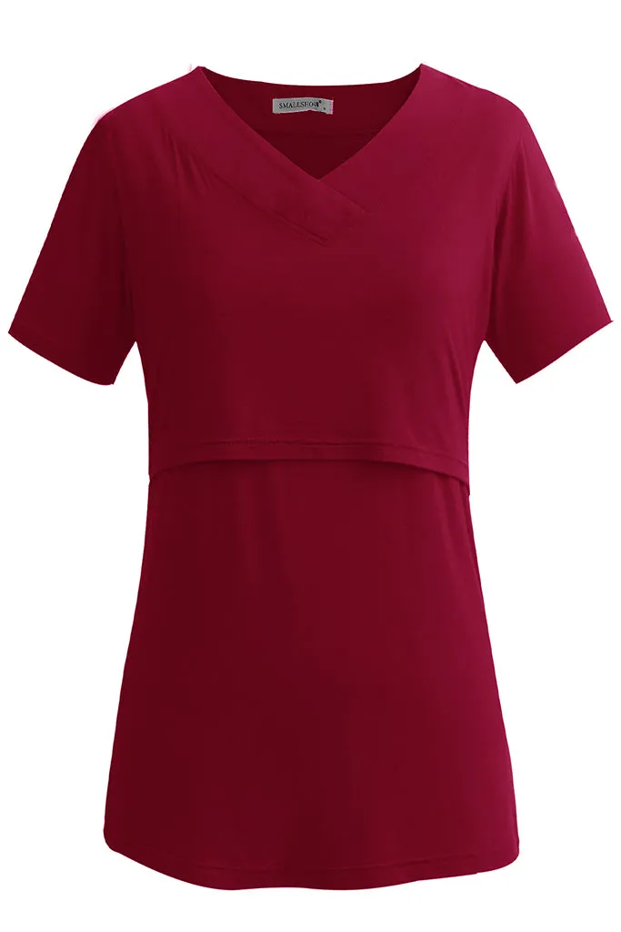 Smallshow V Neck Short Sleeve Nursing Tops