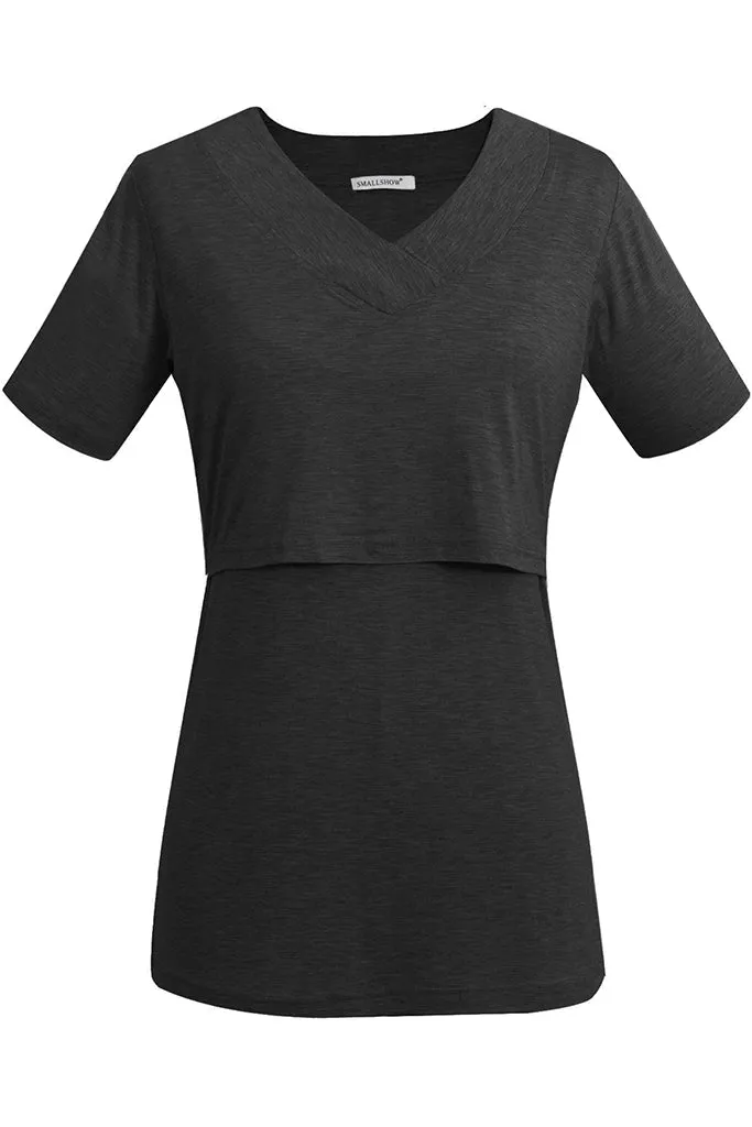 Smallshow V Neck Short Sleeve Nursing Tops