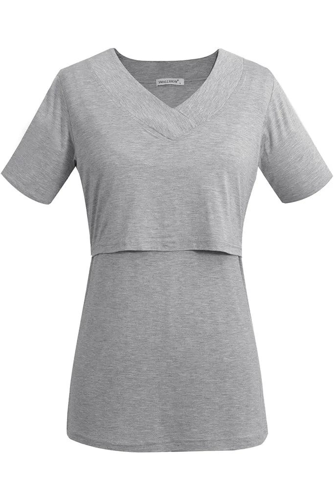 Smallshow V Neck Short Sleeve Nursing Tops