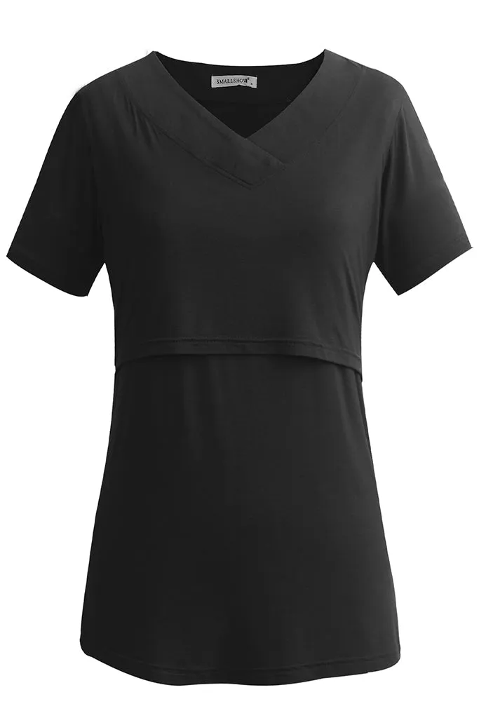 Smallshow V Neck Short Sleeve Nursing Tops