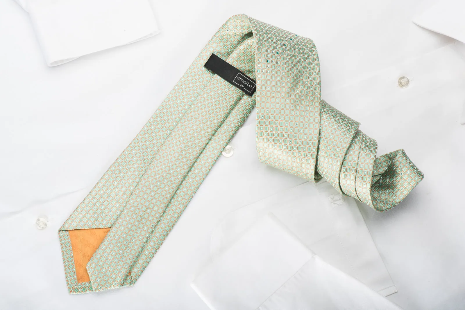 Smalto Rhinestone Necktie Orange Geometric On Turquoise Rhinestone Necktie With Sparkles