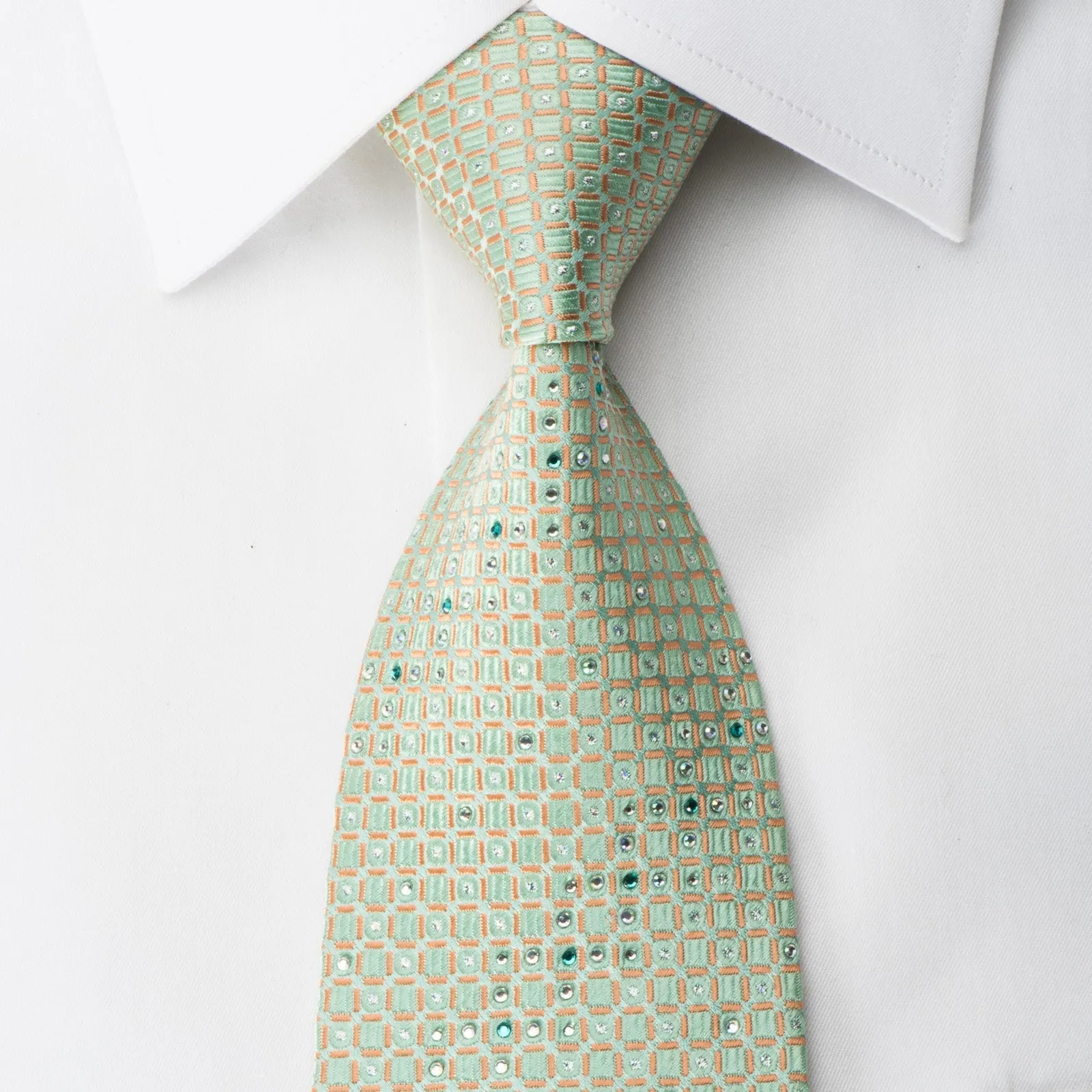 Smalto Rhinestone Necktie Orange Geometric On Turquoise Rhinestone Necktie With Sparkles