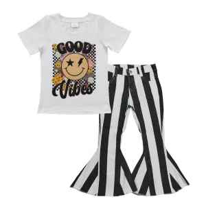 smile face T-shirts striped jeans set GSPO0653