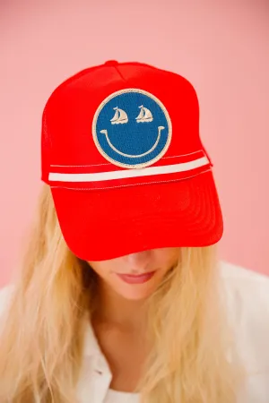 SMILEY SAILOR RED TRUCKER HAT