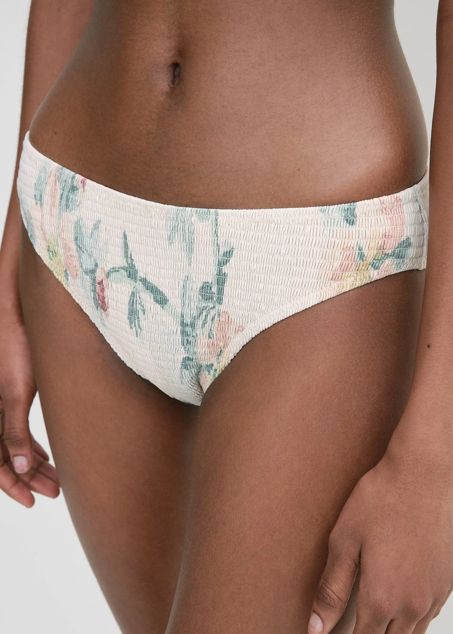 Smocked mid-rise bikini bottoms washed floral