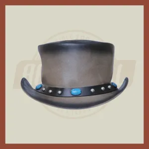 Smoke Black Shaded Stone Band Western Red Indian Leather Top Hat Steampunk