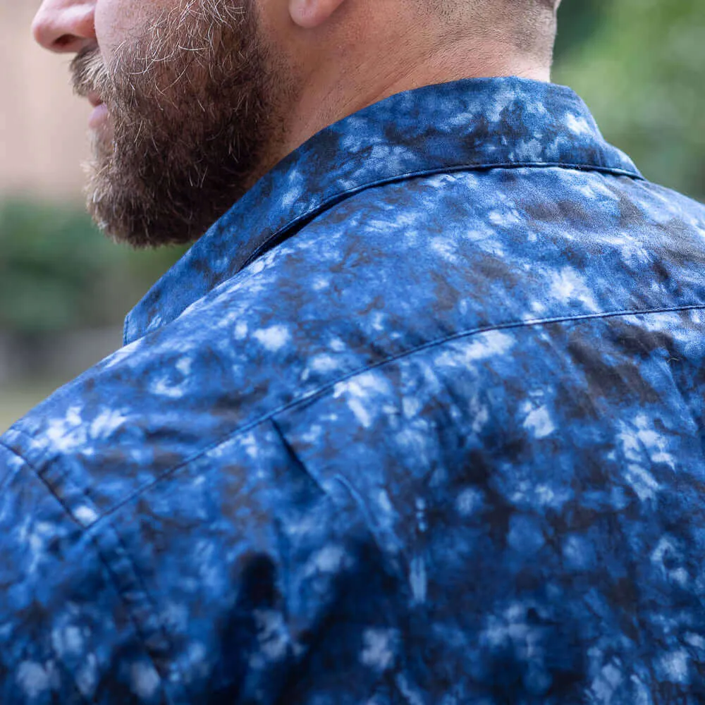 SMOKEY Short Sleeve Shirt in Indigo Blue Marbled Print