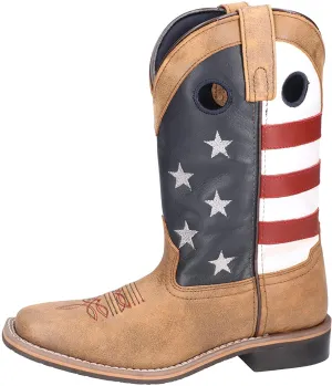 Smoky Kid's Stars and Stripes Patriotic Western Cowboy Boots - Vintage Brown