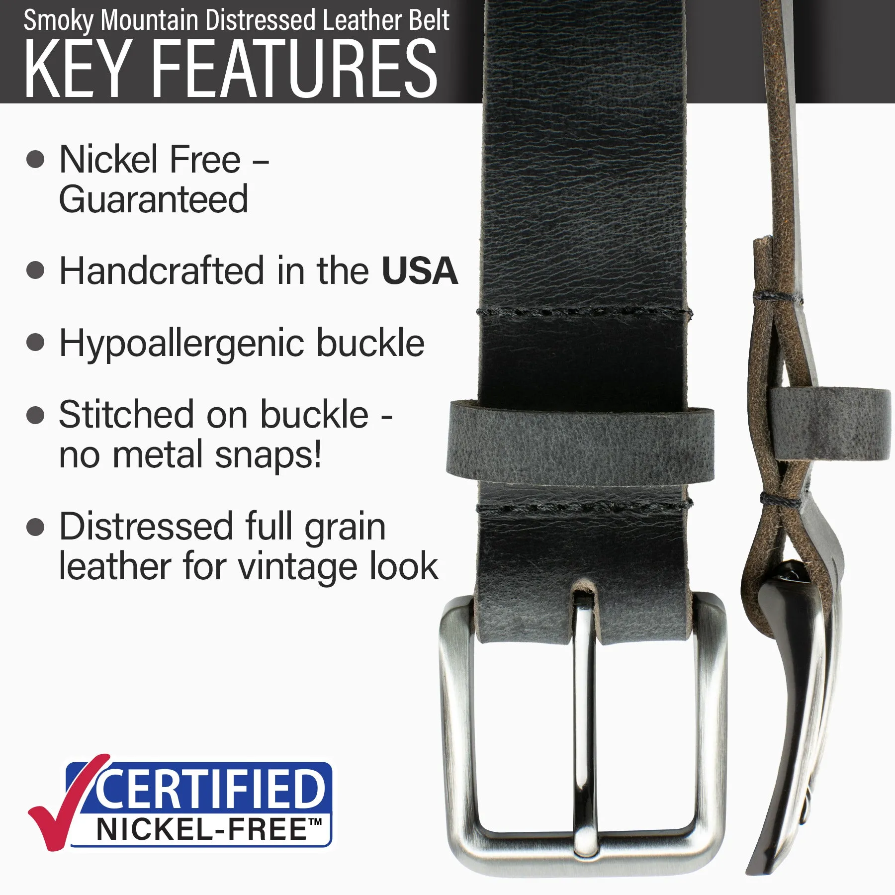 Smoky Mountain Distressed Leather Belt by Nickel Smart®