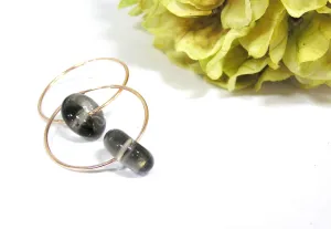 Smoky Quartz Gray Beaded Rose Gold Hoops