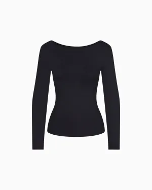 Smooth Stretch Boat Neck Long Sleeve | Black