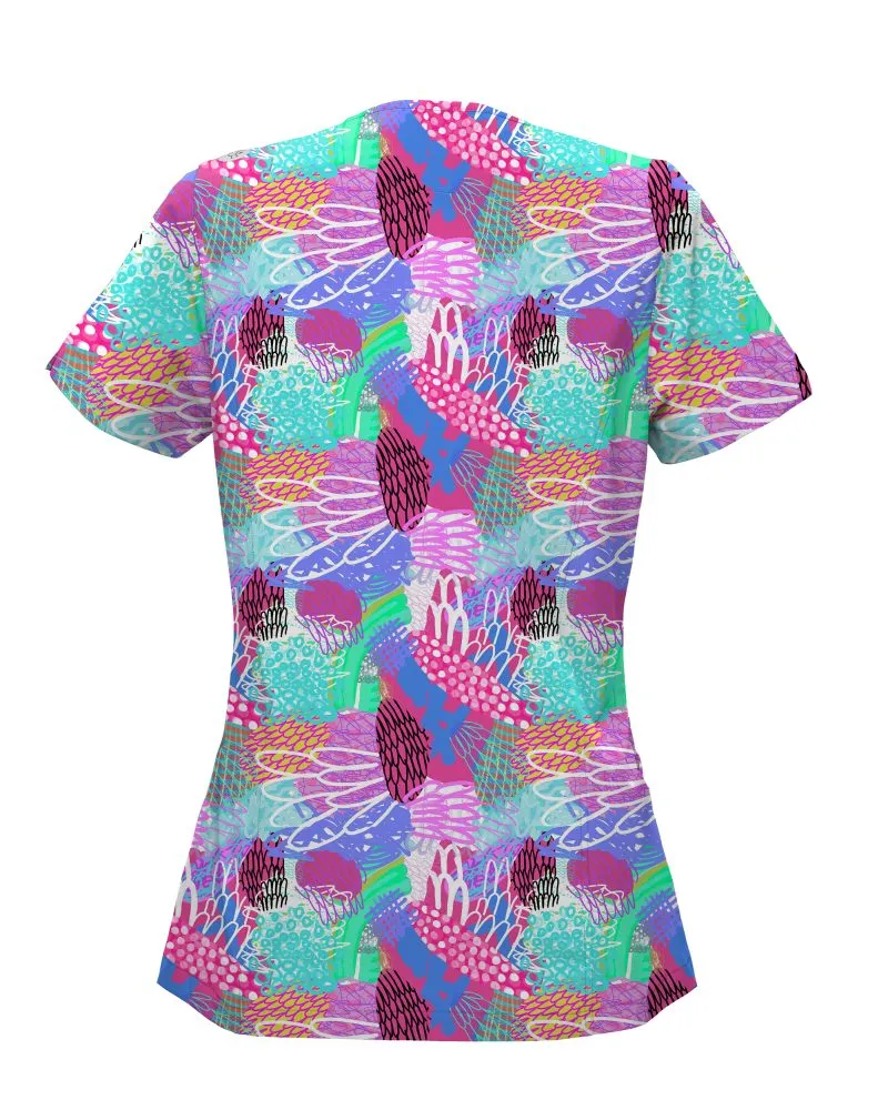 SN0041 Gliding Bunjil Indigenous Printed Scrub Top