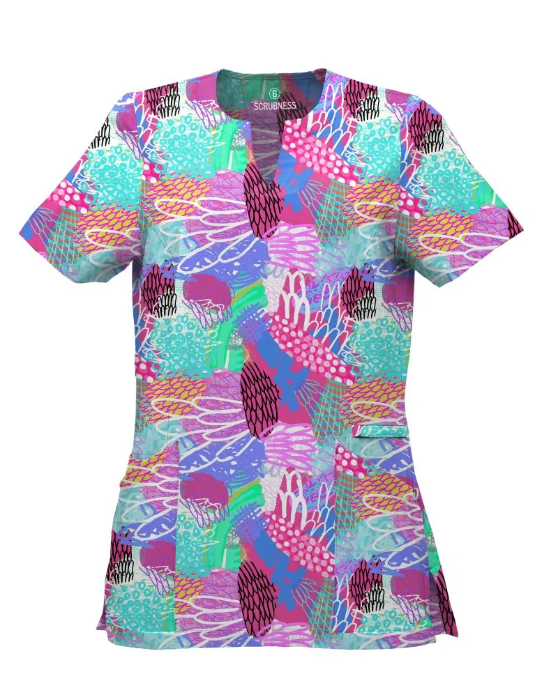 SN0041 Gliding Bunjil Indigenous Printed Scrub Top