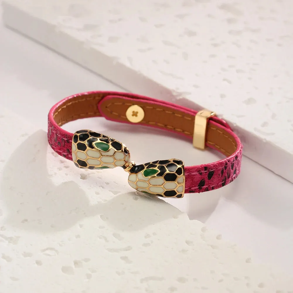 Snake Head Punk Leather Bangles Bracelet for Women