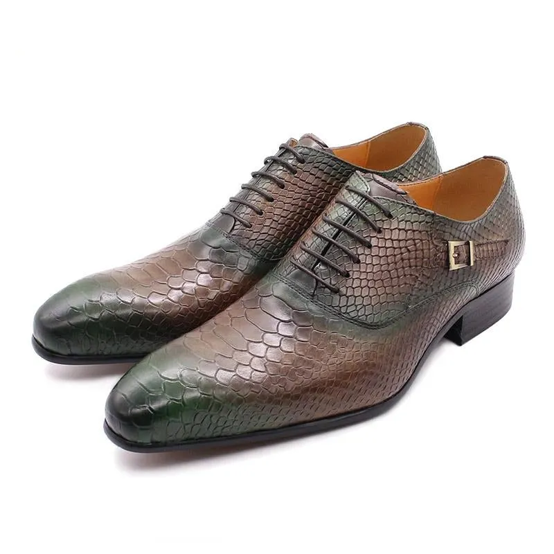 SnakeLux Leather Pointed Toe Lace-Up Oxford Dress Shoes