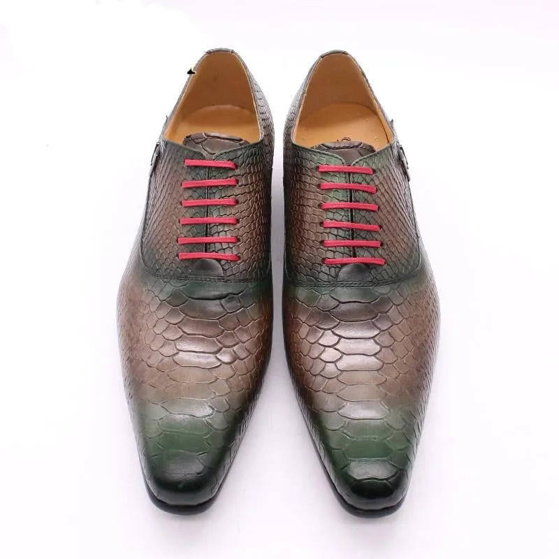 SnakeLux Leather Pointed Toe Lace-Up Oxford Dress Shoes