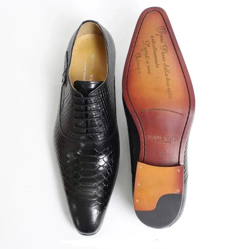 SnakeLux Leather Pointed Toe Lace-Up Oxford Dress Shoes