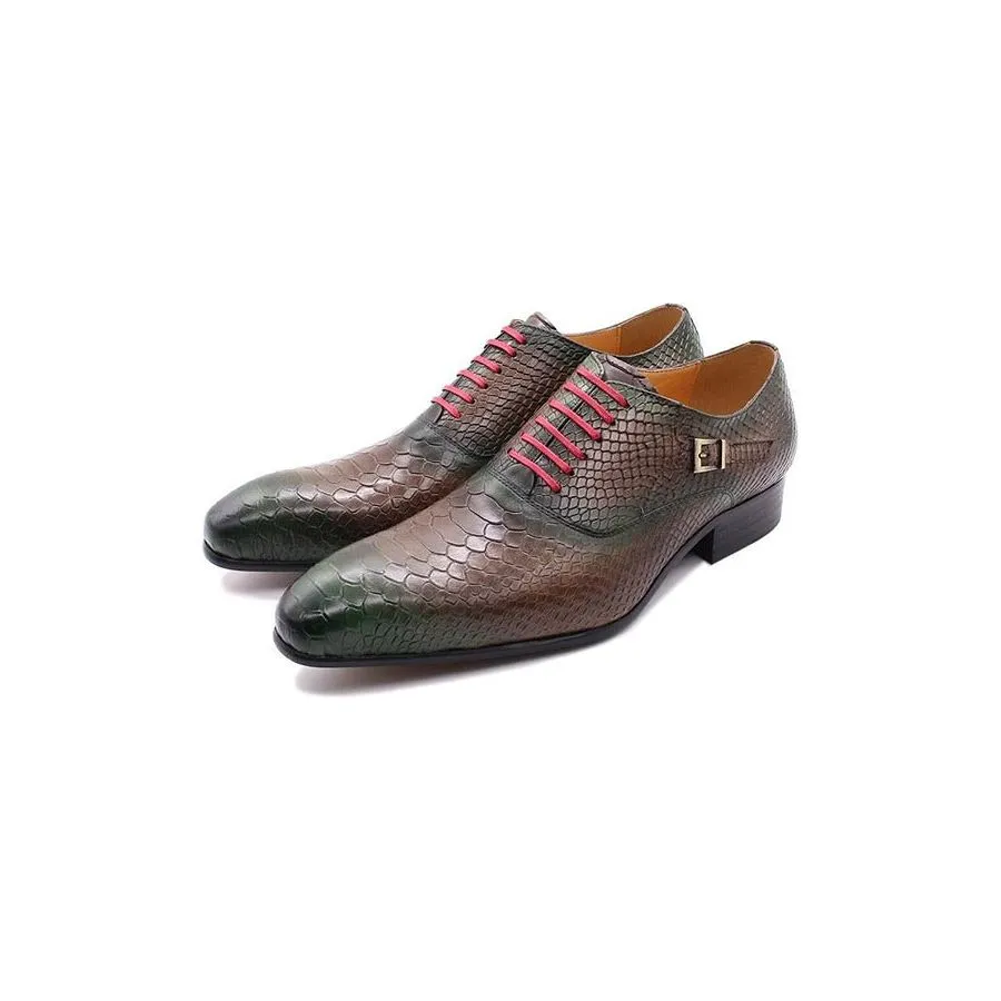 SnakeLux Leather Pointed Toe Lace-Up Oxford Dress Shoes