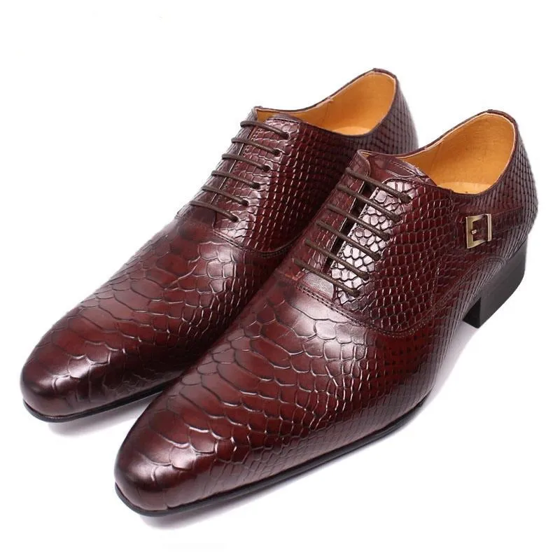 SnakeLux Leather Pointed Toe Lace-Up Oxford Dress Shoes