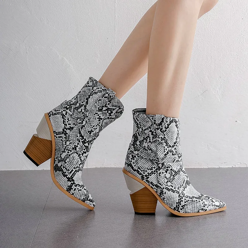 SnakeLux Winter High Heel Pointed Ankle Boots