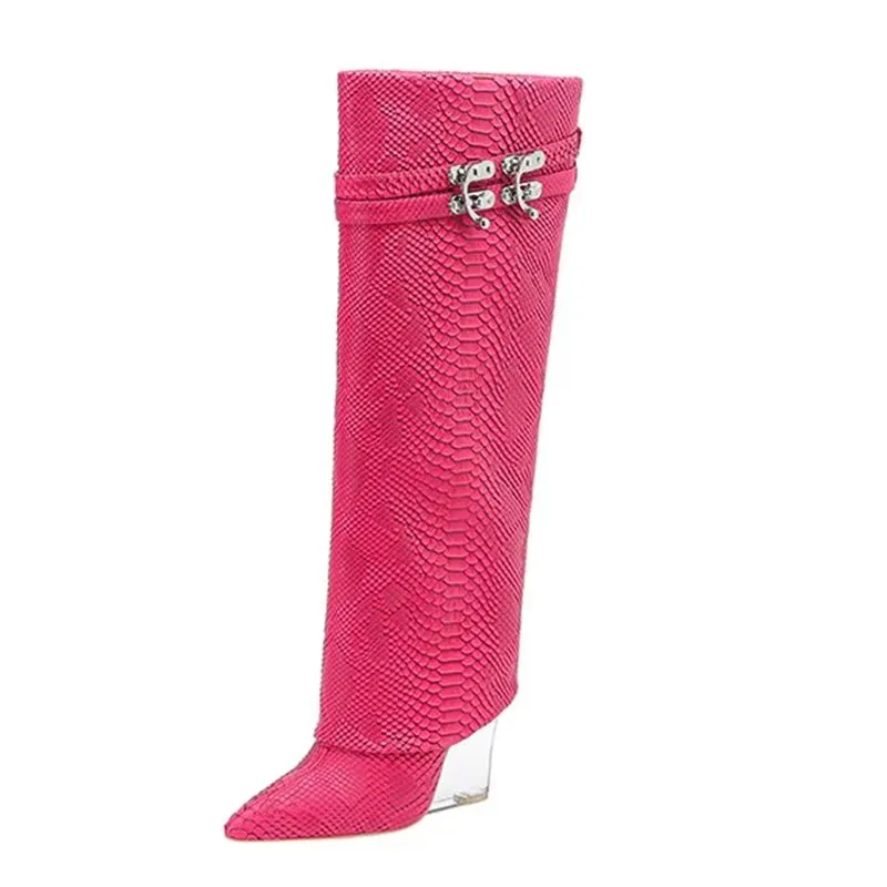 Snakeskin Chic Leather Knee-High Winter Boots