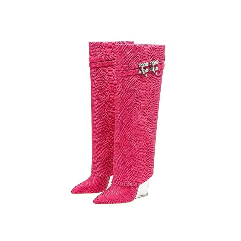 Snakeskin Chic Leather Knee-High Winter Boots