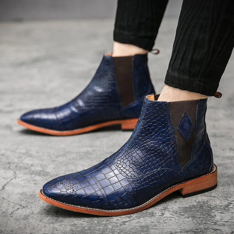 Snakeskin Chic Pointed Chelsea Ankle Boots