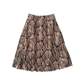 Snakeskin Pleated Midi Skirt Brown SIZE 14