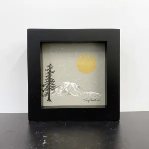 Snow capped mountain - Grey and Gold Collection #72 - Original drawing - 4"x4"