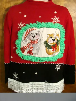 Snowflakes with Pom Poms Cat Christmas Sweater