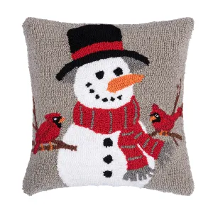 Snowman & Cardinals Hooked Pillow