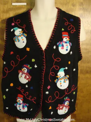 Snowman Sixpack Black and Red Ugly Christmas Sweater Vest