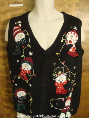 Snowmen and Christmas Lights Christmas Party Sweater Vest