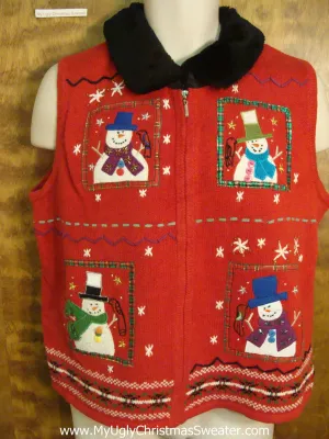 Snowmen with Birds Horrible Christmas Sweater Vest