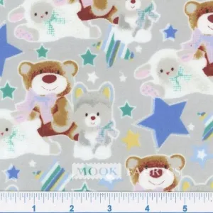 Snuggy Grey Cotton Flannel with Fox/Sheep/Bear All OverYardage - Mook Fabrics