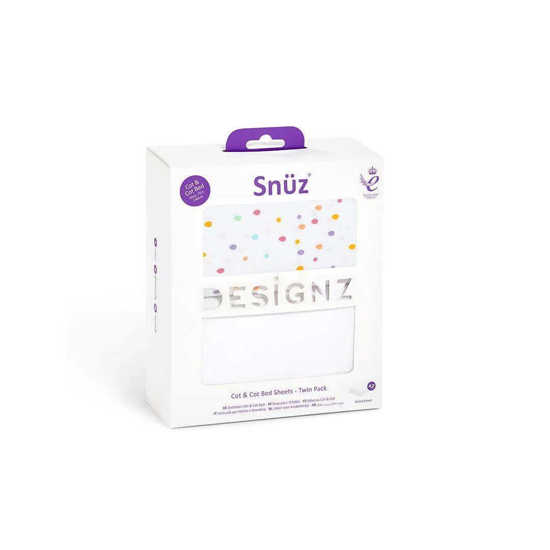 Snuz Cot & Cot Bed Fitted Sheets - Colour Spots - 2 Pack