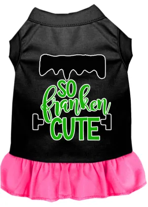 So Franken Cute Screen Print Dog Dress Black With Bright Pink Sm