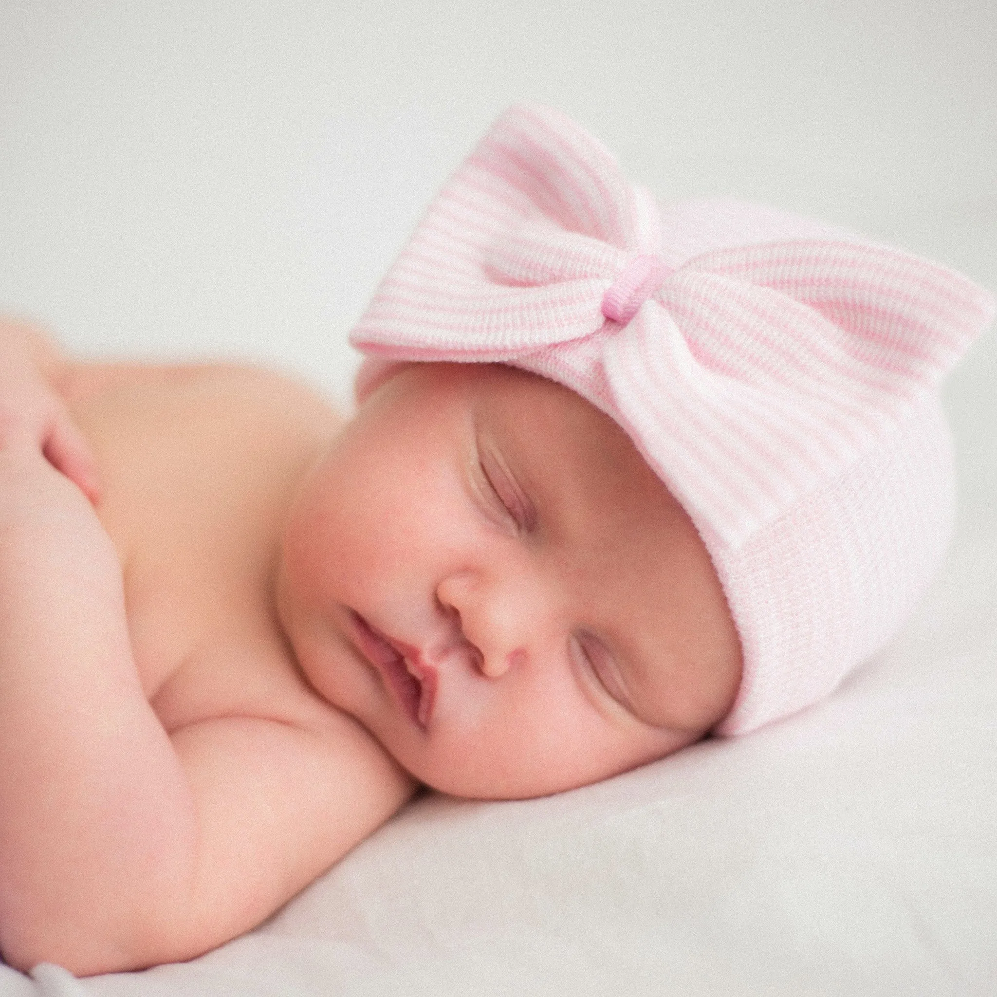 So Sweet Pink Ribbon Striped Nursery Newborn Girl Hospital Hat Newborn Hat Infant Hat