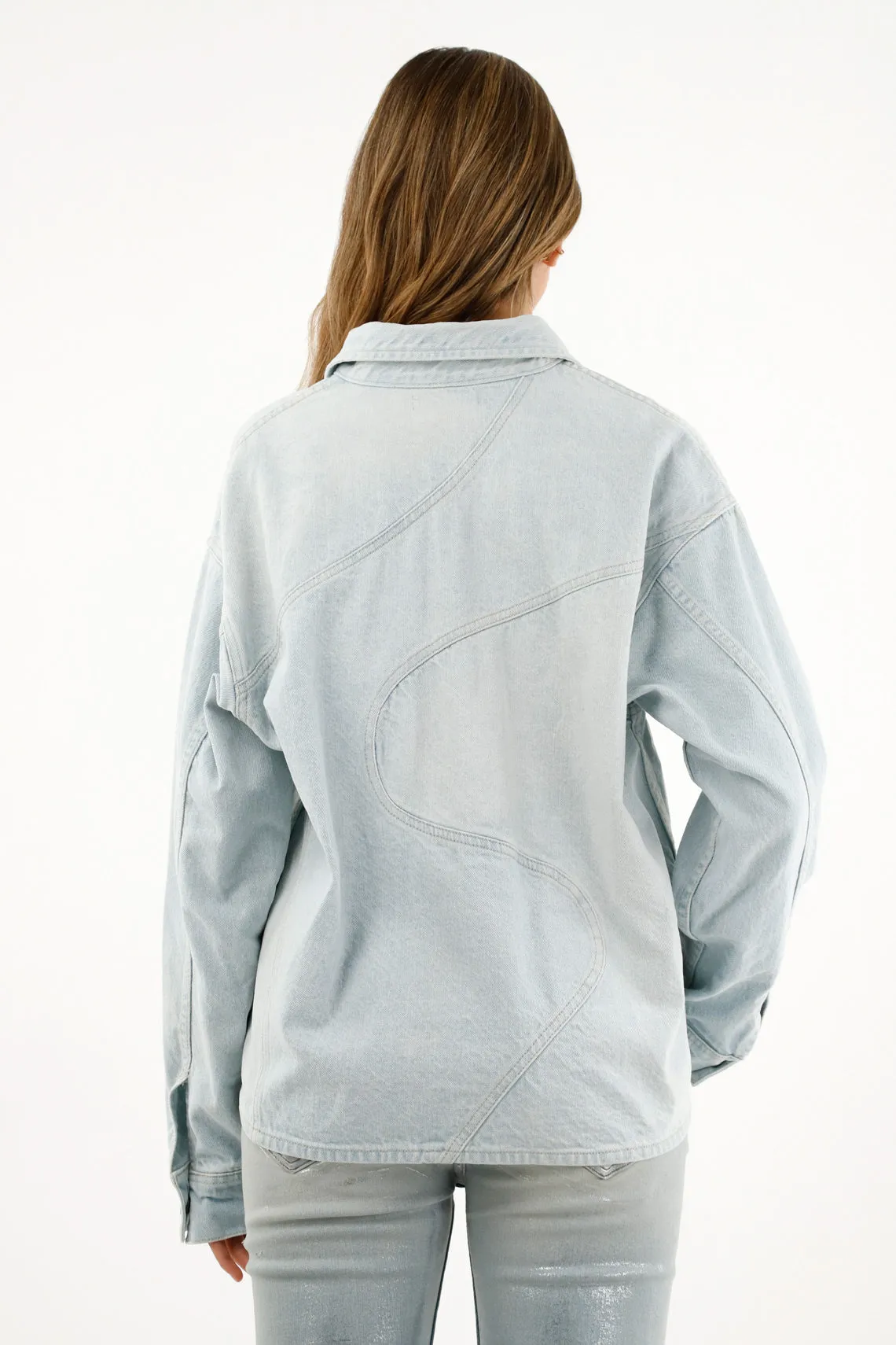 Sobrecamisa azul denim con apliques para mujer