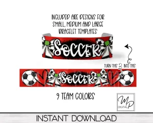 Soccer Team Spirit Acrylic Cuff Bracelet PNG Design for Sublimation, 9 Team Colors, Digital Download