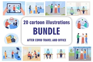 Social distancing color vector illustration bundle