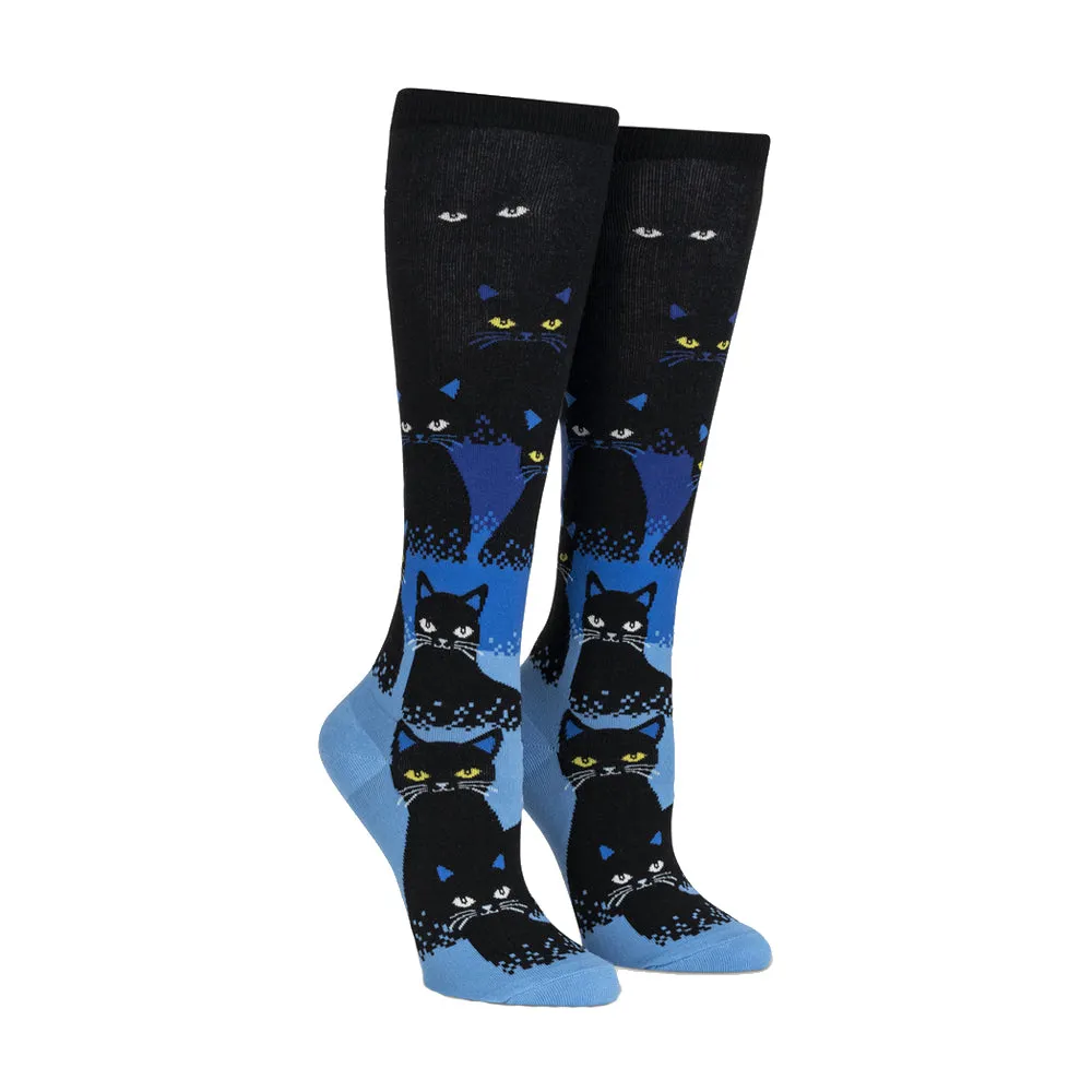 Sock It To Me Women's Funky Knee High Socks - Cats in the Dark