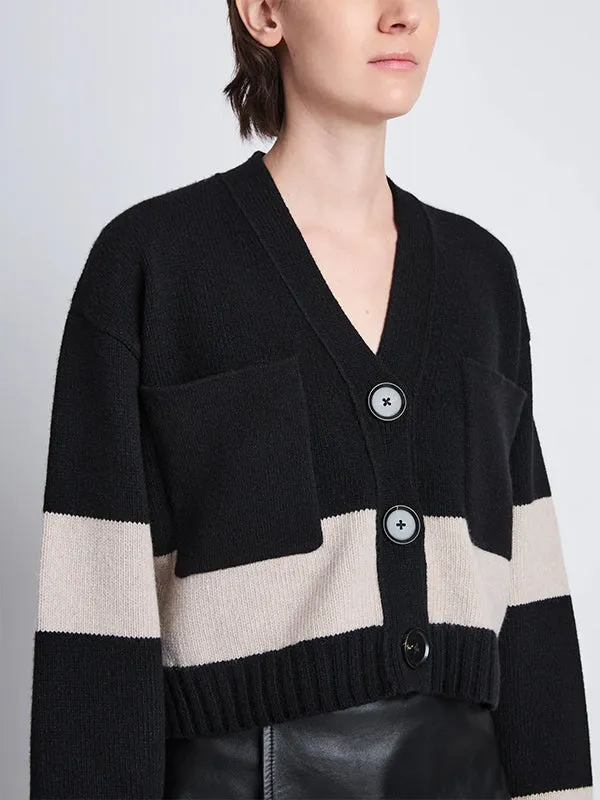 Sofia Cardigan In Black Striped Cashmere