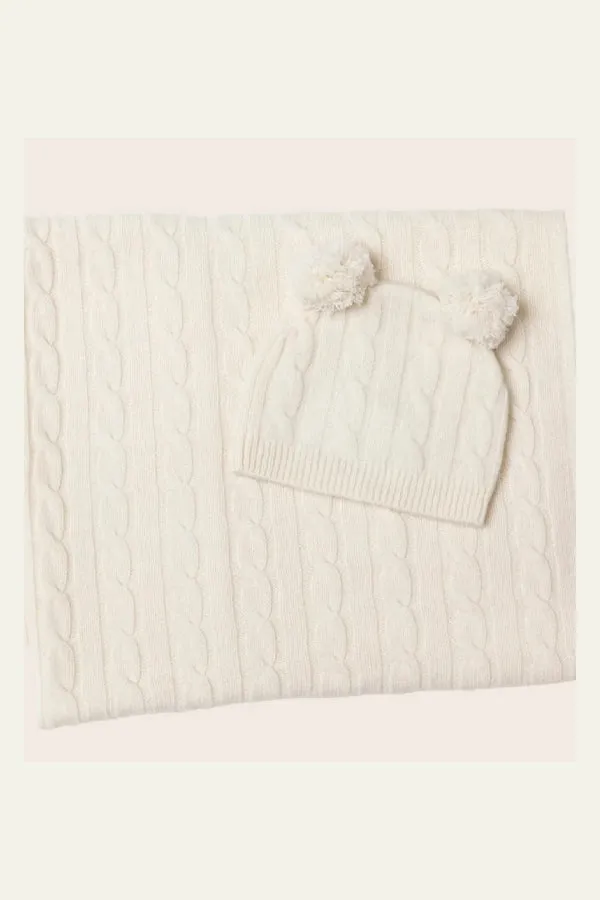 Sofia Cashmere Angel Cable Baby Hat and Blanket Set