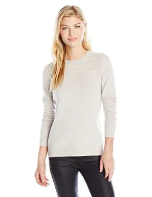 Sofia Cashmere Women's Long Sleeve Popcorn Stitch Crew Neck Sweater, Grey, L