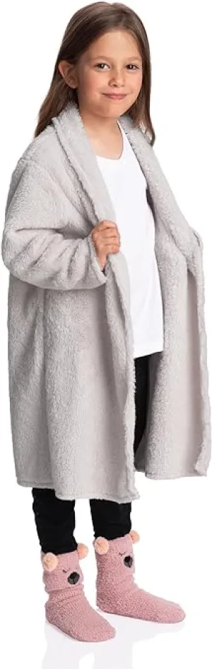 Soft Elegance: Girls Gray Sherpa Jacket - Chic Back-to-School Warmth for Young Trendsetters